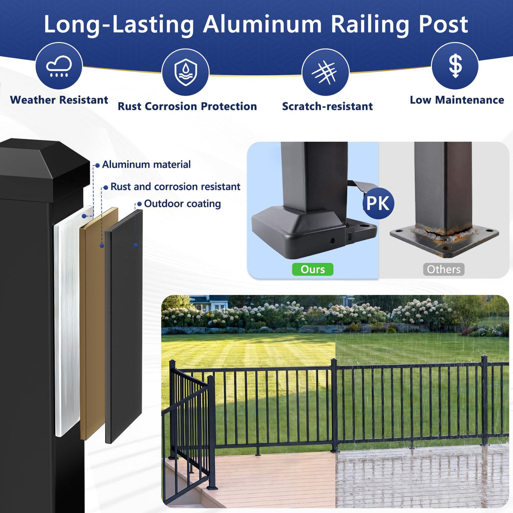 3 Pack 39in x 2in Modular Aluminum Deck Railing Post for Deck