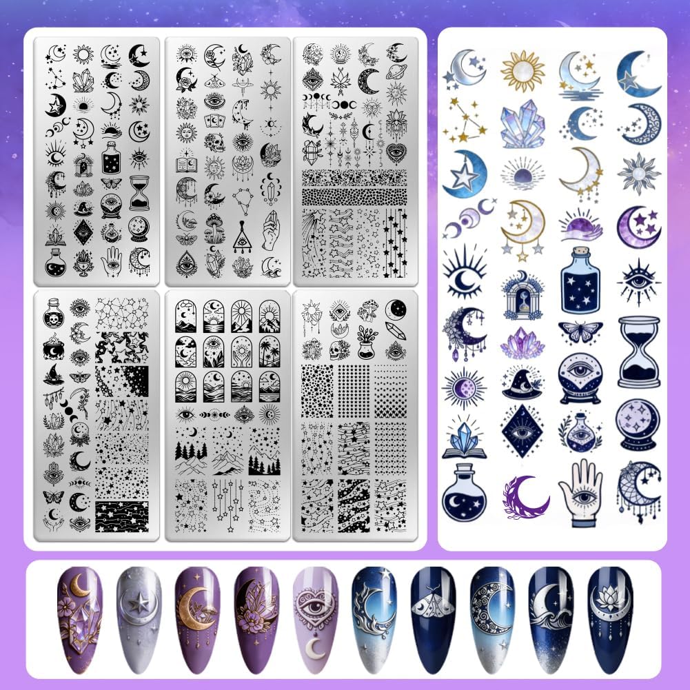 6 Sheets Nail Stamping Plate Star Moon Nail Art Stamp