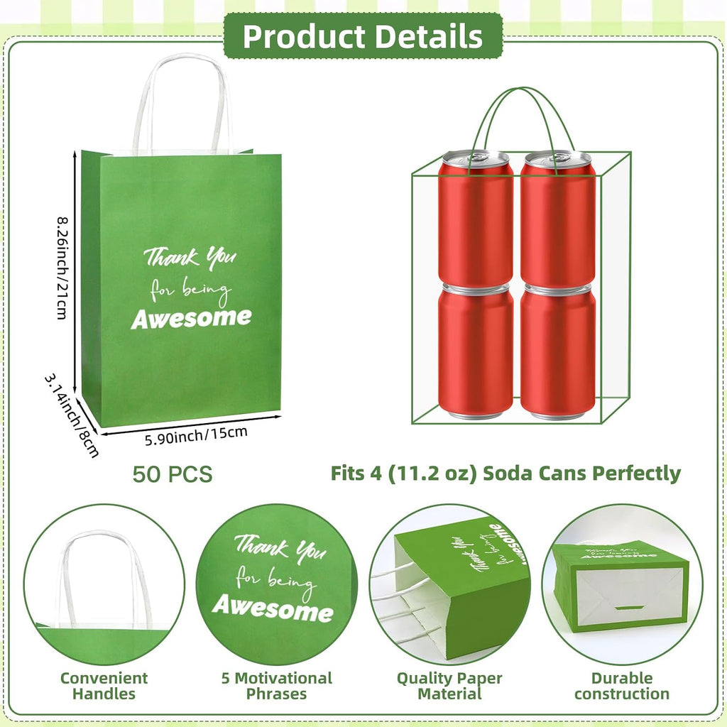 100 Pcs Christmas Employee Appreciation Gift Bags Bulk - Include 50 Paper Bags with Handles and 50 Tissue Paper