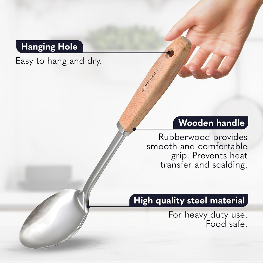 Stainless Steel Kitchen Utensils Set - Wood Handle Nonstick Stainless Steel Cooking Utensils Set - Heat Resistant