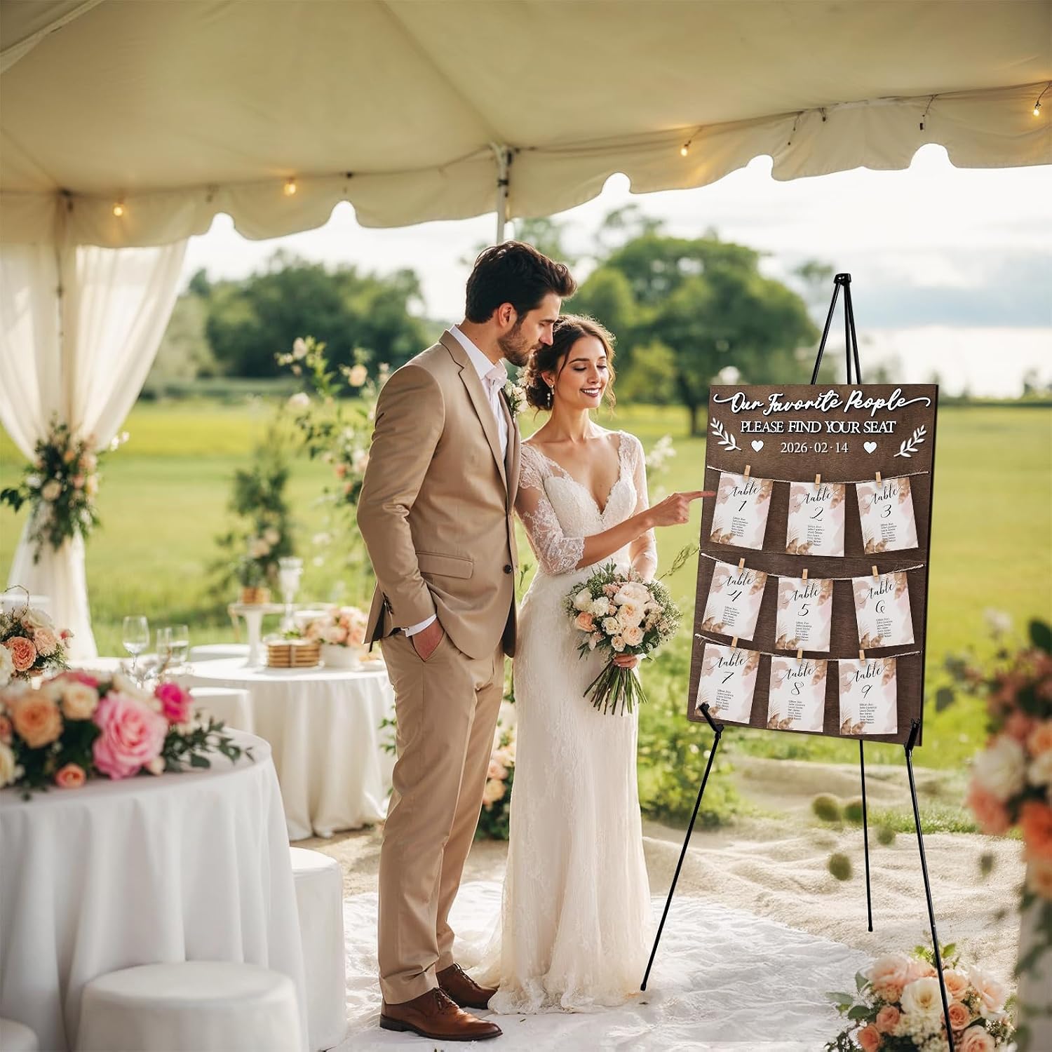 Wooden Seating Chart for Wedding Reception Display 23.6x15.7 Inch