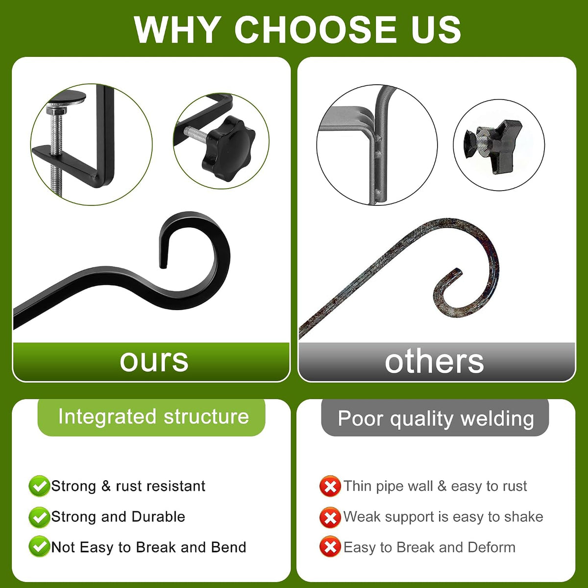 4 Pcs Deck Bird Feeder Hanger for Railing-12.5 Inch Deck Railing Plant Hanger with Non Slip Clamp-Deck Rail Planter
