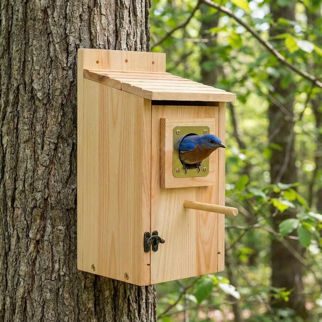 Bird Houses for Outside Clearance with Copper Guard, Pine Bird House Outdoor, Bluebird Finch Swallow Wren Chickadee