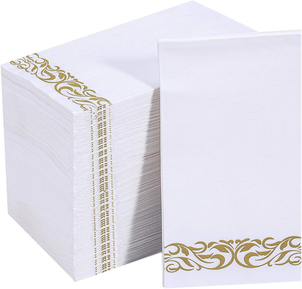 200 Pack Paper Napkins, Soft Disposable Dinner Napkins, 3 Ply, Gold