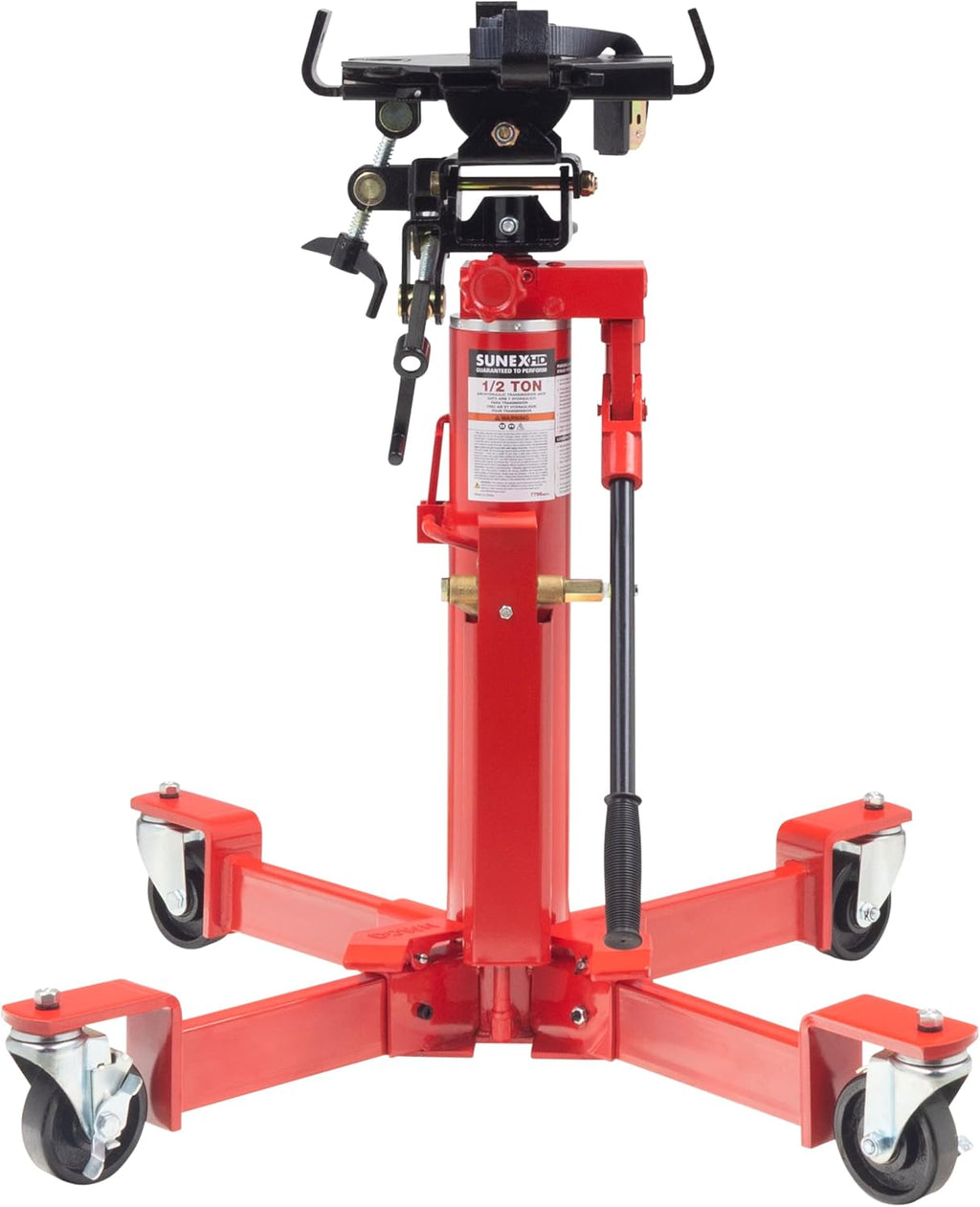 1,000 lb. Air and Hydraulic Telescopic Transmission Jack with Adjustable Saddle Arms, 35.5 in. to 73.5 in. Lift