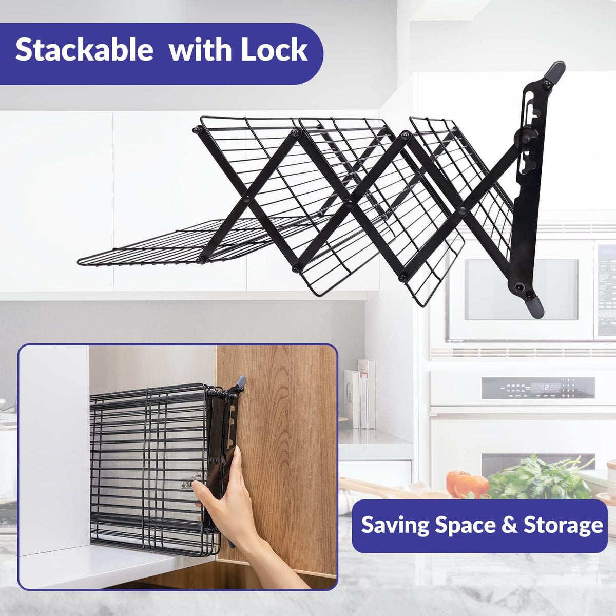 2/3/4-Tier Upgraded Collapsible Cooling Rack with Adjustable 3 Setting Design Stackable Roasting Cooking Drying Wire