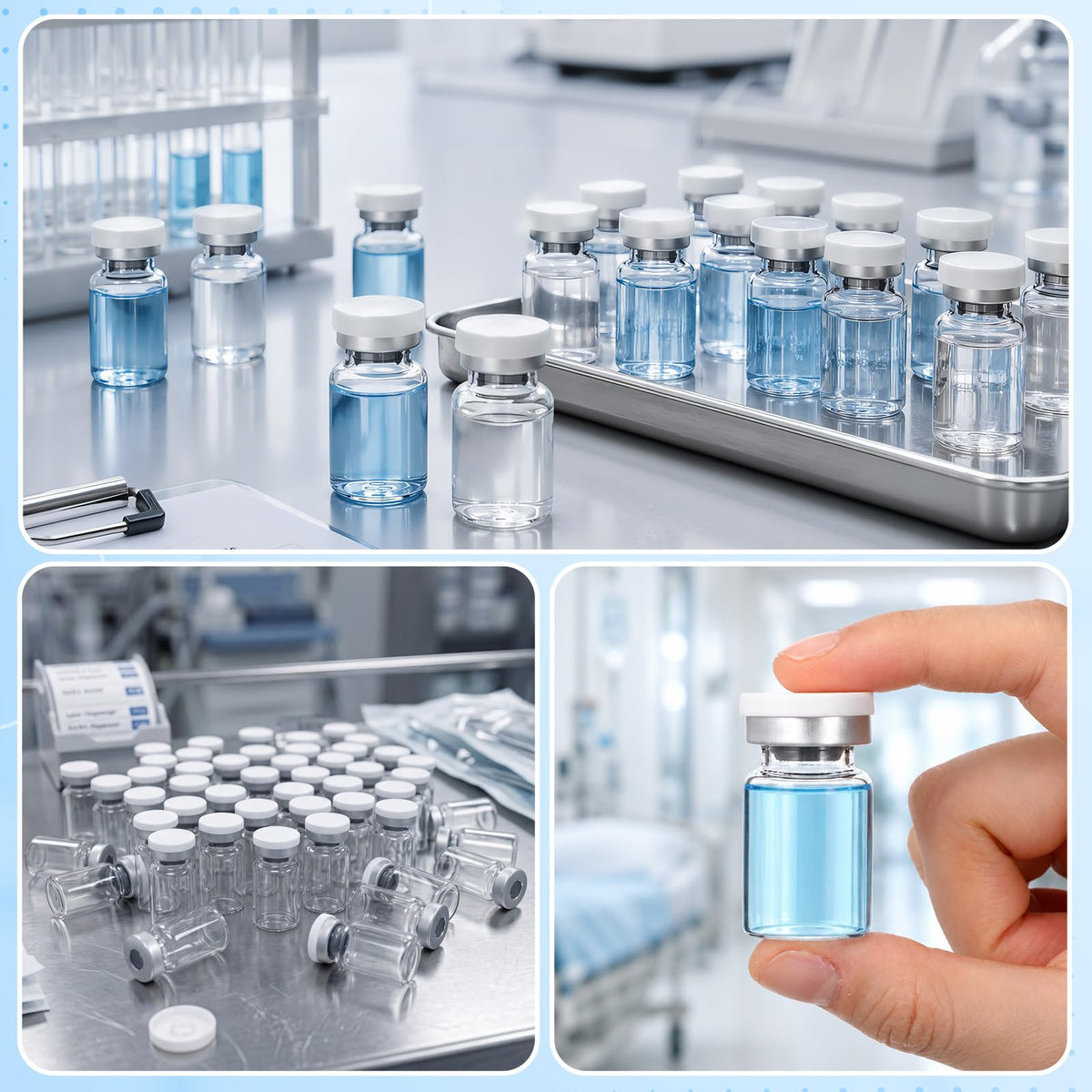 50 Pcs 5ml Sterile Vials, Empty Vials for Injection, White Lid