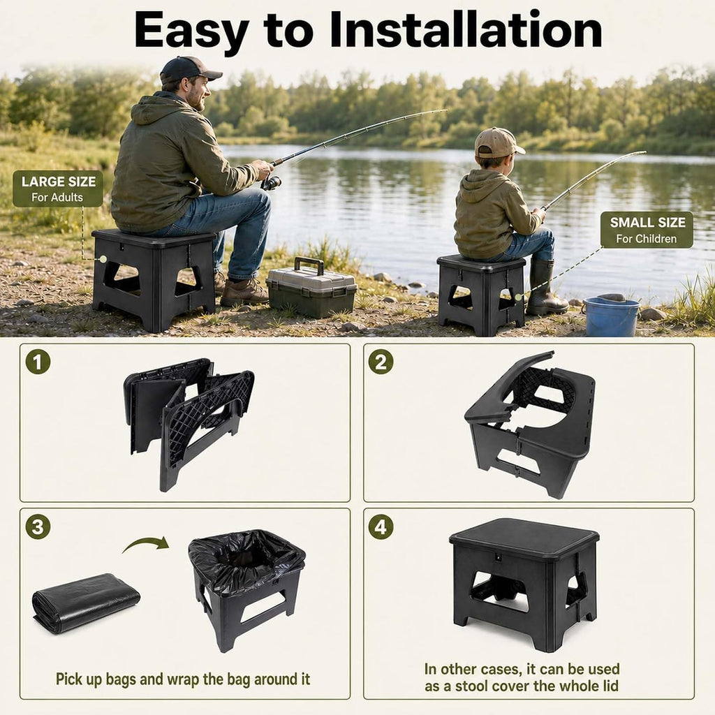 Portable Toilet for Adults, Folding Camping Toilet for Road Trips | 20pieces Leak-Proof Bags, RV Toilet, Boating, Car