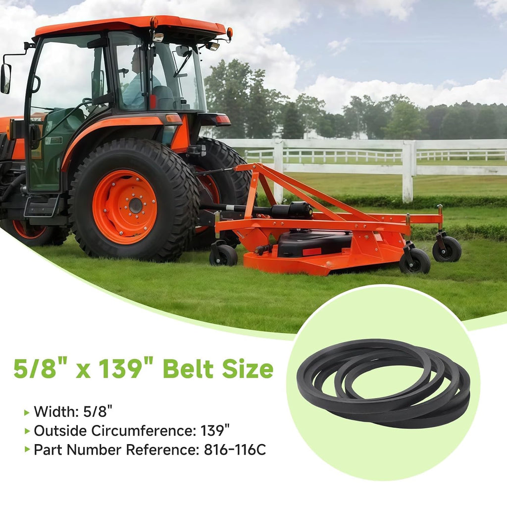 816-116C Deck Belt, 5/8" x 139", Compatible with Land Pride Mower Selected