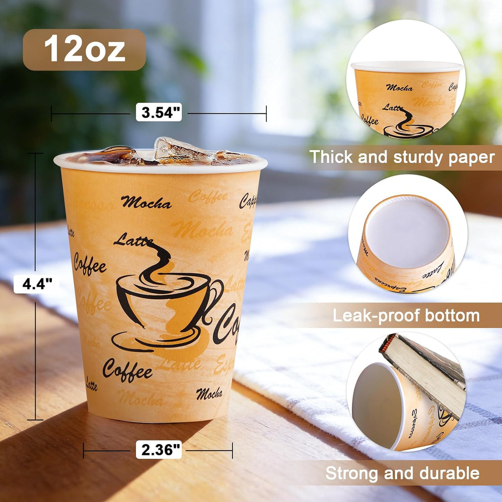 180 Pack 12 oz Coffee Cups, Disposable Paper Cups No Lids