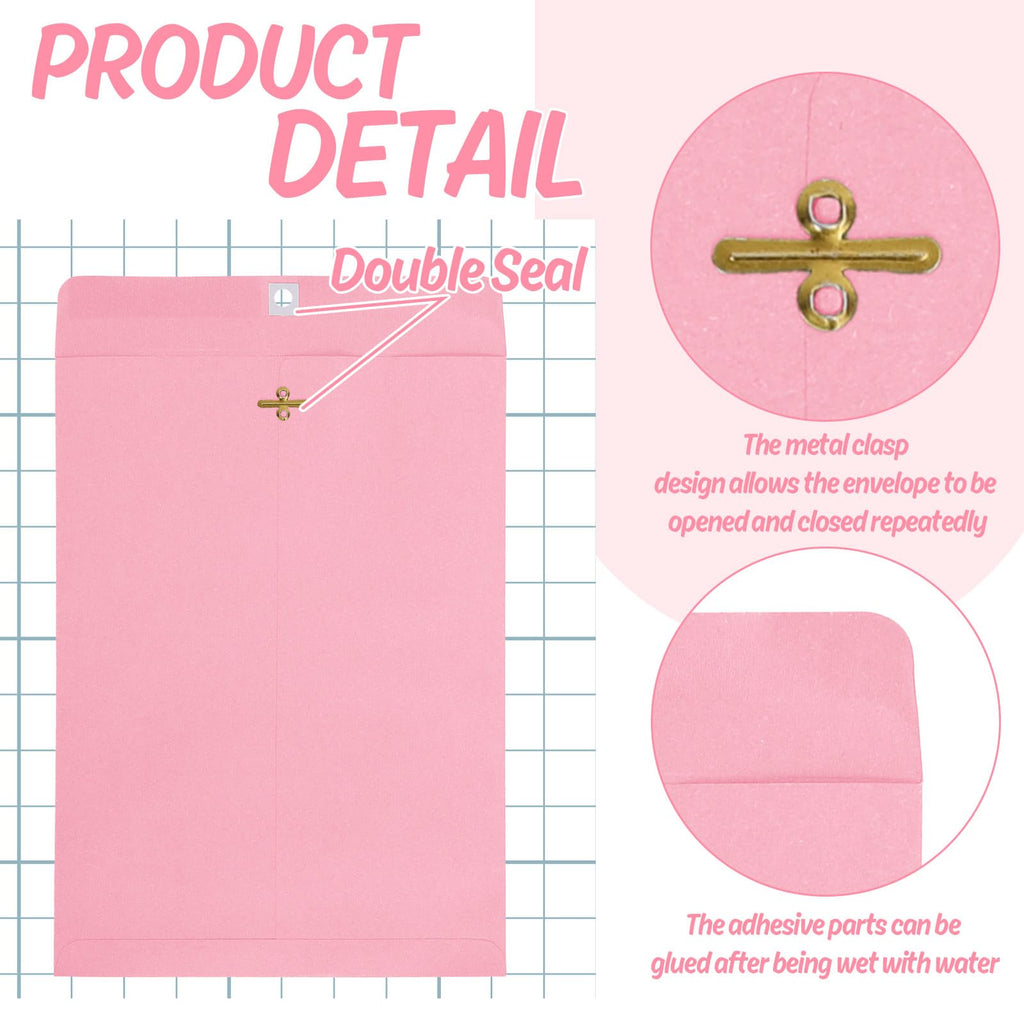 50Pcs 9 x 12 Inch Light Pink Clasp Envelopes Catalogue Letter Envelopes Cute Mailing Envelope with Clasp Closure &