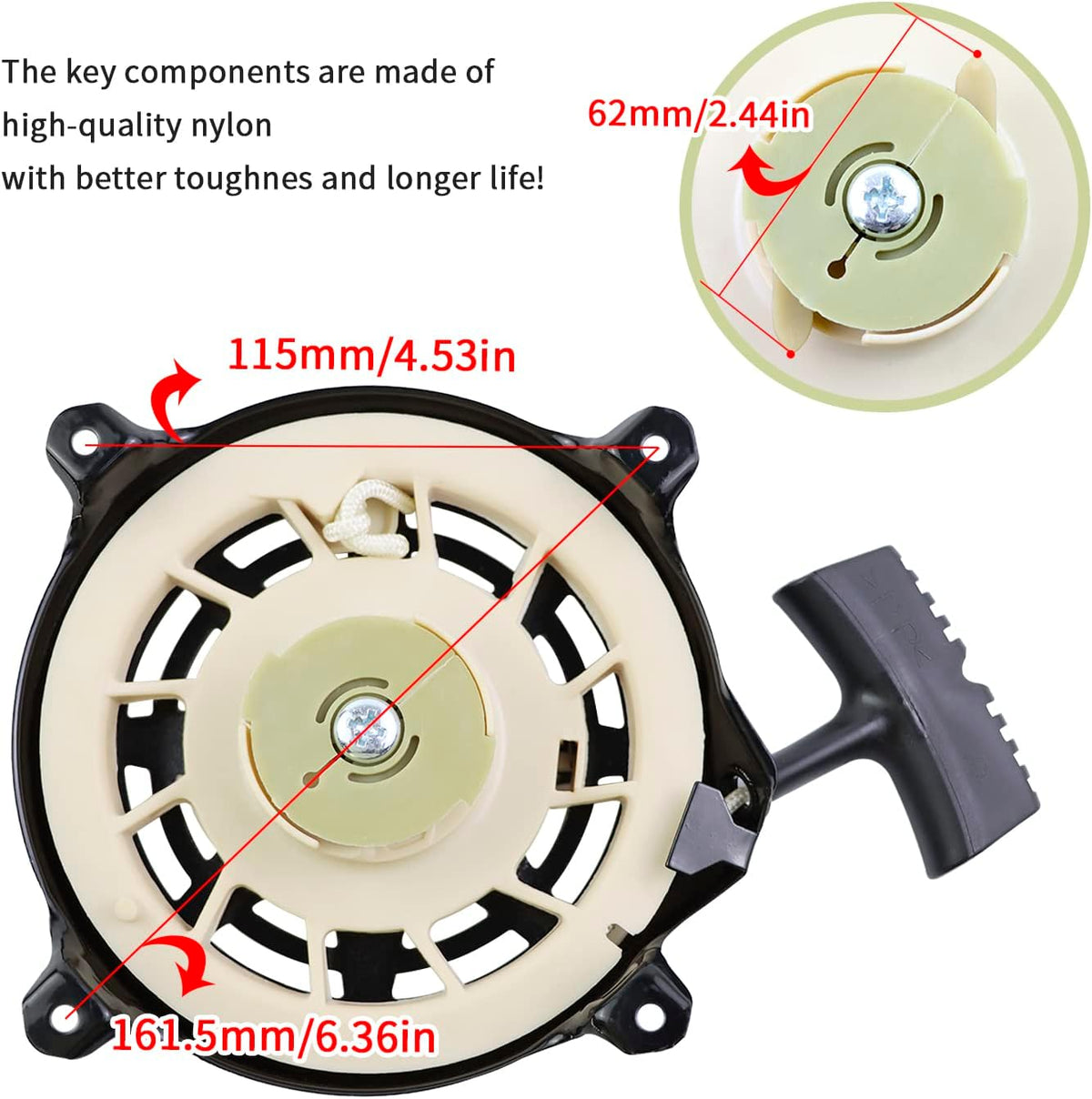KIKITE 497680 Recoil Starter Compatible with Briggs and Stratton 497680 Pull Start Assembly 498144 Rwind Starter Toro Troy Bilt Tb210 TB230 Lawn Mower Pull Start Replace 190cc 725EX