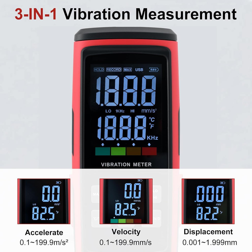 Digital Vibration Meter, 3-in-1, 3 Probes, ISO 10816