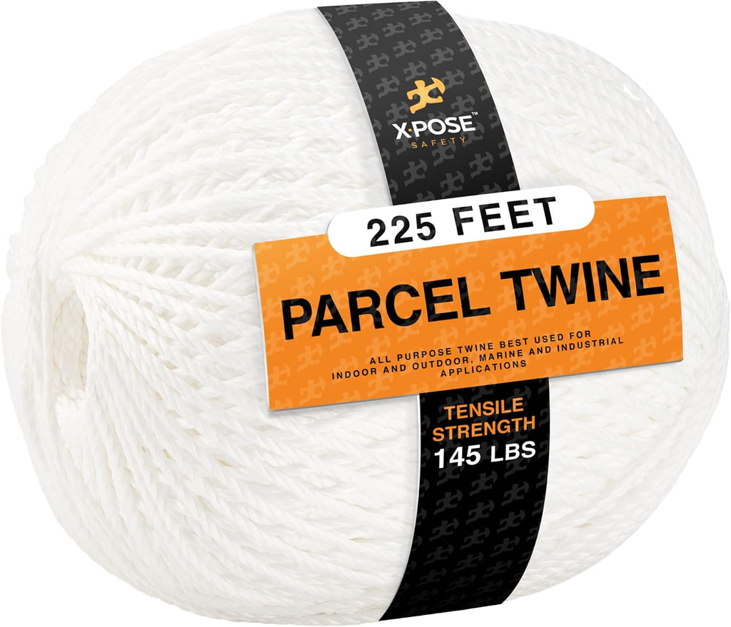 Parcel Twine - Polyester Cord Twine String 225' - Extra Strong Thick White String Spool - Ties Easily and Securely