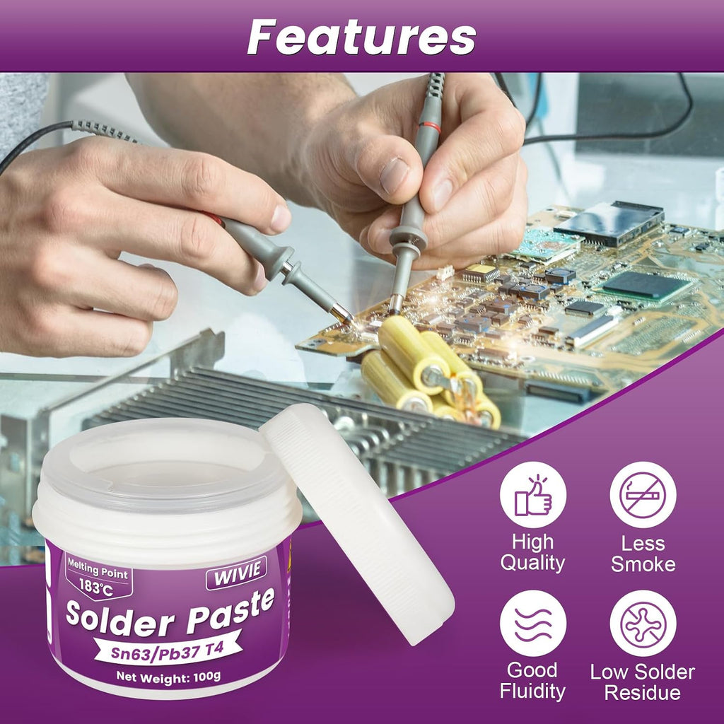 Sn63/Pb37 Solder Paste, T4 Particle, 183°C Melting Point for Electronics PCB, BGA, Electronics Welding (100G)
