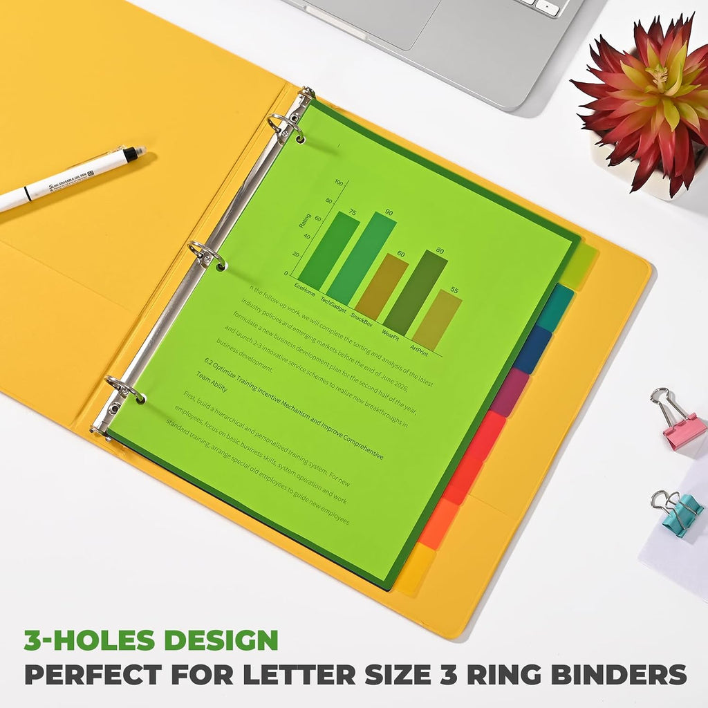 8-Tab Binder Dividers, Plastic (PVC Free) Dividers for 3 Ring Binder, Letter Size, 3-Hole Punched Index Dividers for