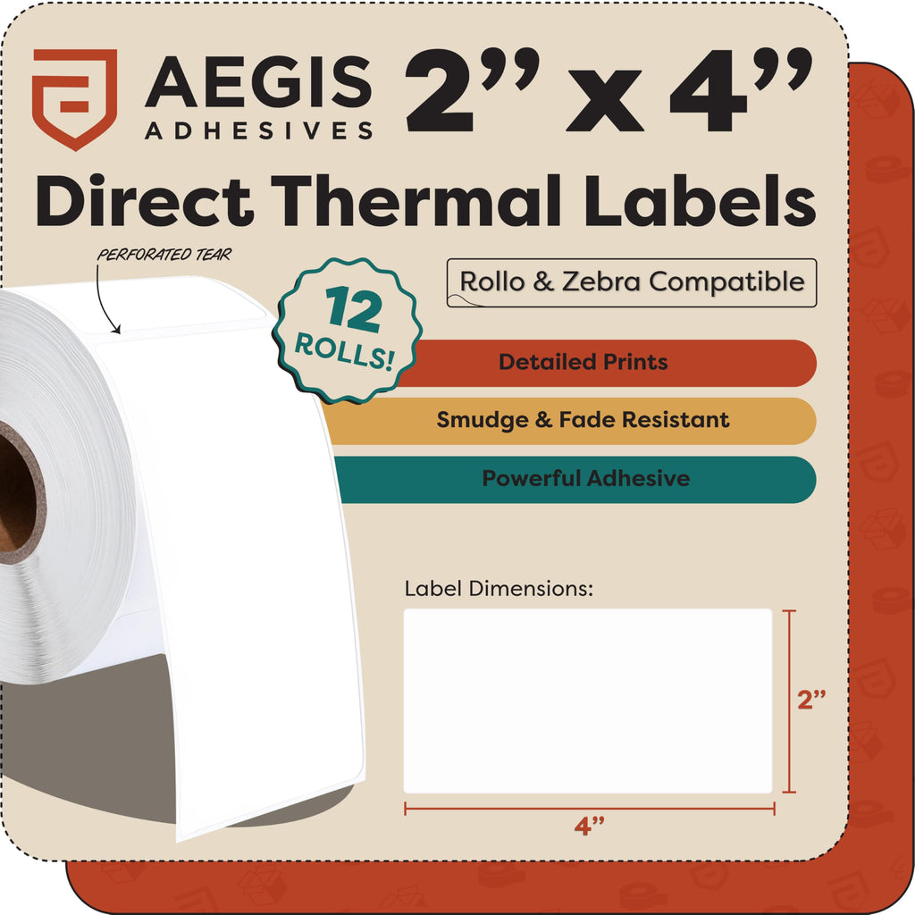 2" X 4" Direct Thermal Printer Labels (4200 Count, 12 Rolls)