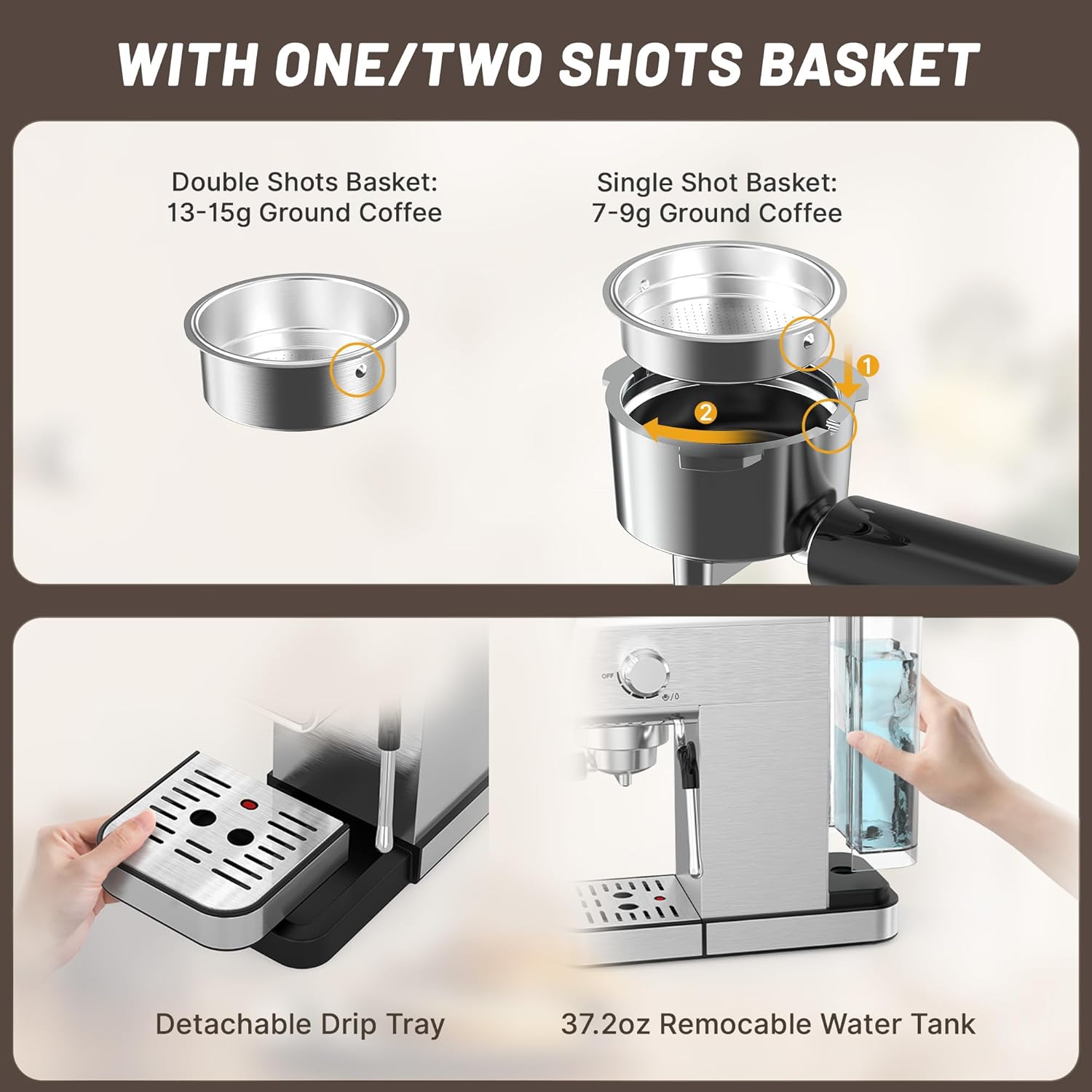 20 Bar Espresso Machine, Semi-Automatic Espresso Machine with Milk Frother, Compact Espresso Coffee Maker For
