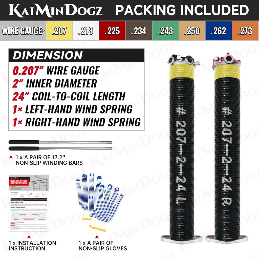Pair of 2" Garage Door Torsion Springs Set with Non-Slip Winding Bars & Gloves, Precision Electrophoresis Black