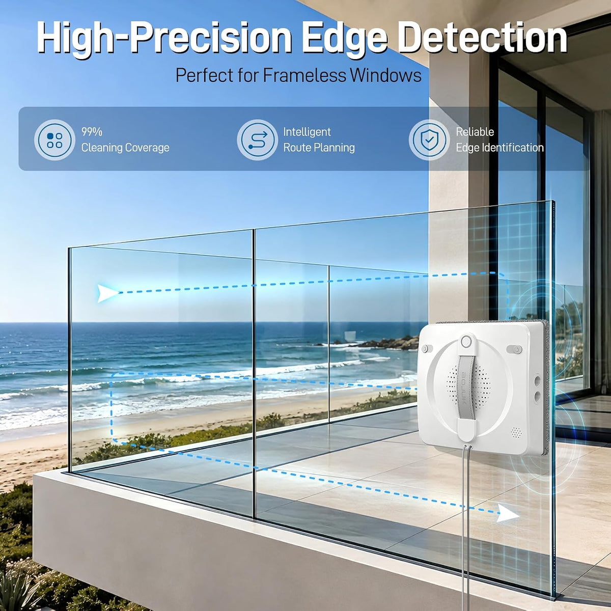 Window Cleaning Robot, 5000Pa Sauction with 4 Water Spray, 10-Stage Protection System, Intelligent Path Planning, 3