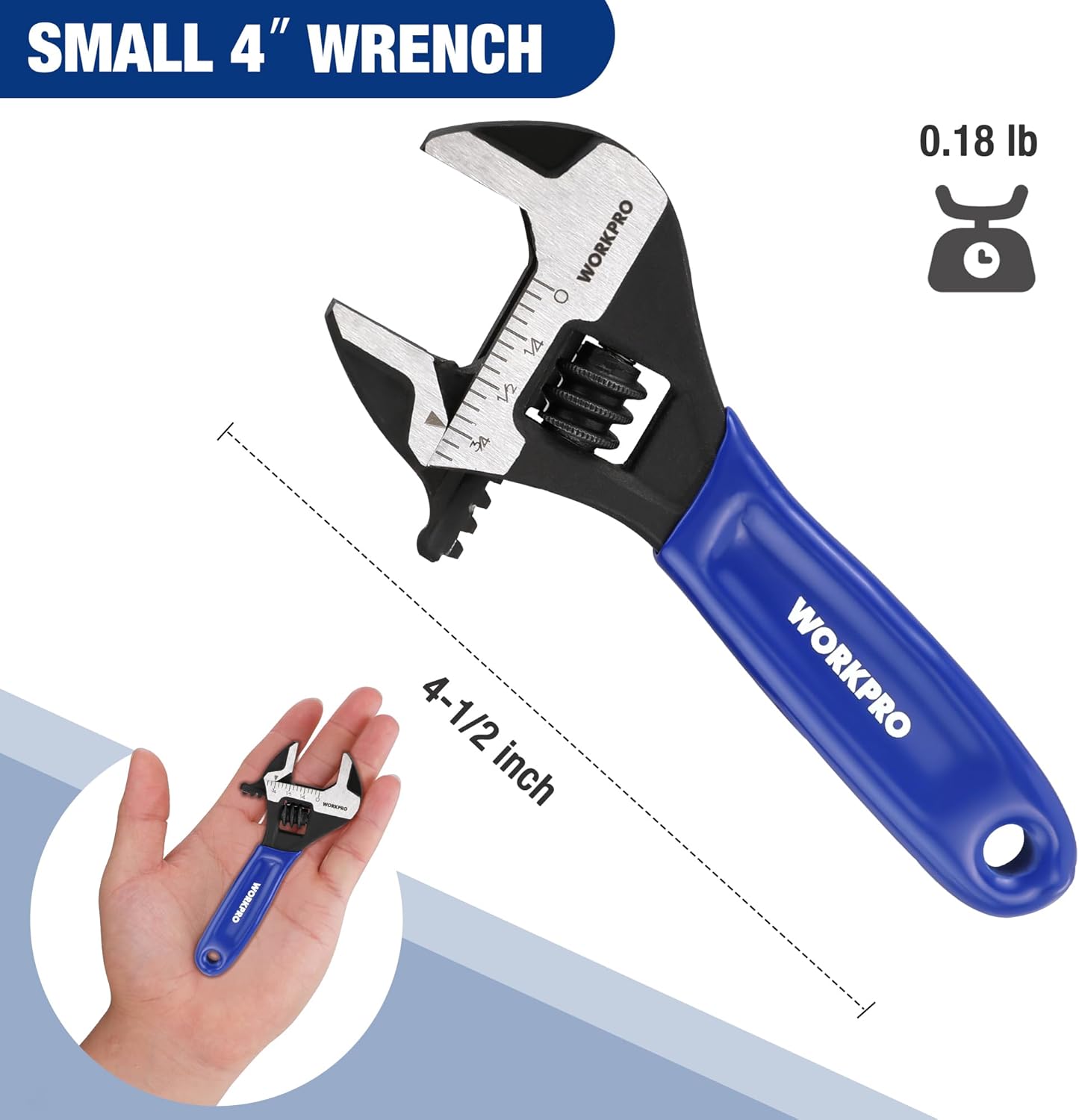 4-Inch Mini Adjustable Wrench, Cr-V Steel Wide Jaw Black Oxide Wrench for Small Nuts, Metric & SAE Scales
