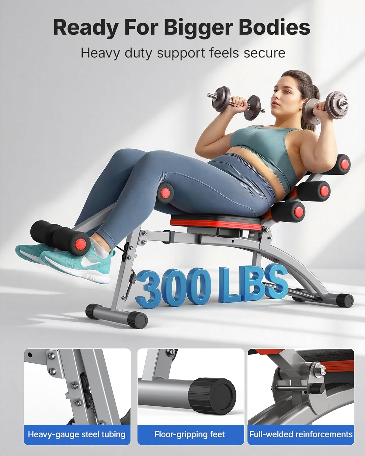 Ab Machine, Adjustable Ab Trainer, Sit Up Exercise Equipment 300LBS | Multi-Functional Adjustable Ab Workout Bench