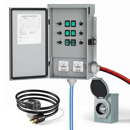 30Amp 6-Circuit Manual Generator Transfer Switch | Heavy Duty Transfer Switch Kit,L14-30 Power Inlet Box 10 Foot