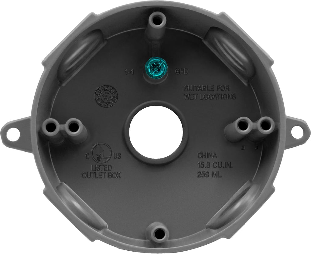 4” Diameter Round Weatherproof Outlet Box with Five 3/4-in Threaded Outlets, Round Outdoor Electrical Box, 5 Holes