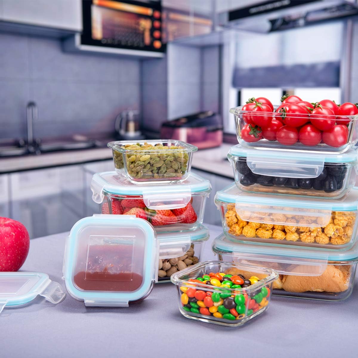 18 Piece Glass Food Storage Containers with Lids, Glass Meal Prep Containers, food storage Containers for Food