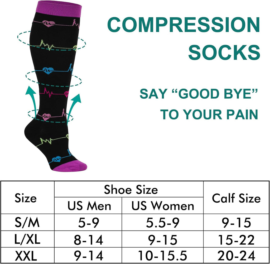 3 Pairs Compression Socks for Women Men 20-30mmhg Knee High Stocking for Sports Running Travel Nurses