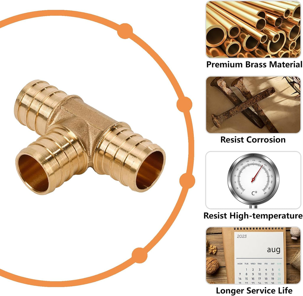 2 Pack PEX Fittings 3/4" PEX Crimp Brass Tee for Potable Water Distribution and Hydronic Heating