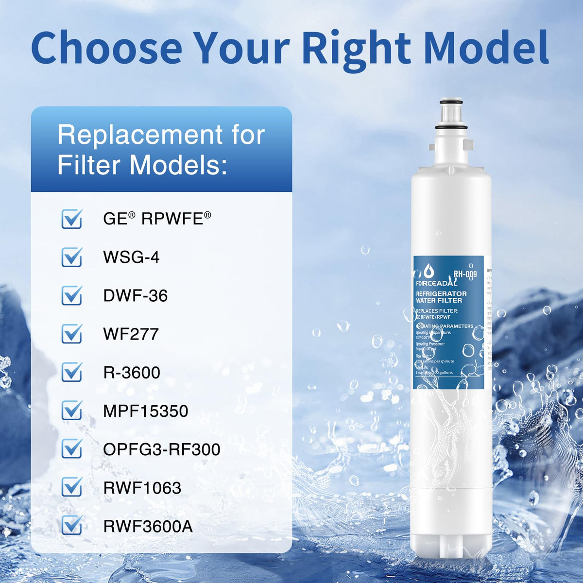 FOIRCEADAL Water Filter Replacement for GE RPWFE (Built-in CHIP), 2 Pack