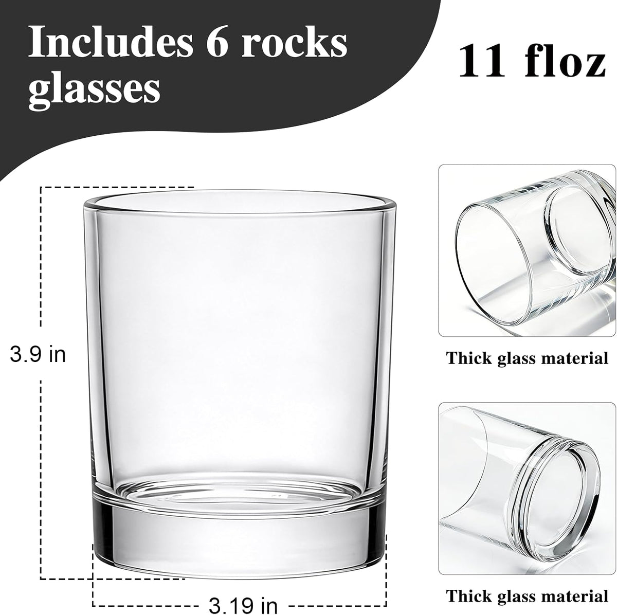 11oz Whiskey Glasses,Heavy Base Rocks Glasses Set of 12