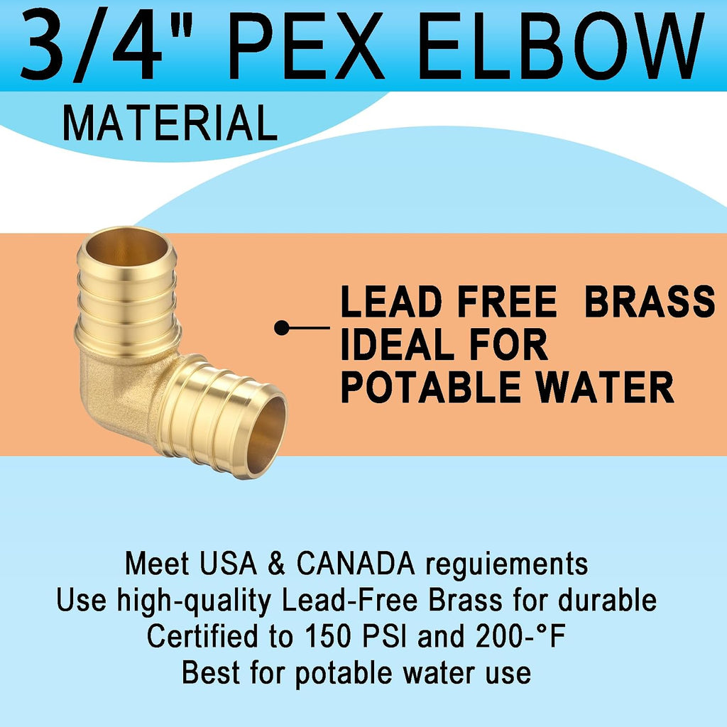 (20 Pack) Asterbacks 3/4 inch PEX Barb Crimp Elbow for PEX-A/B/C Pipe