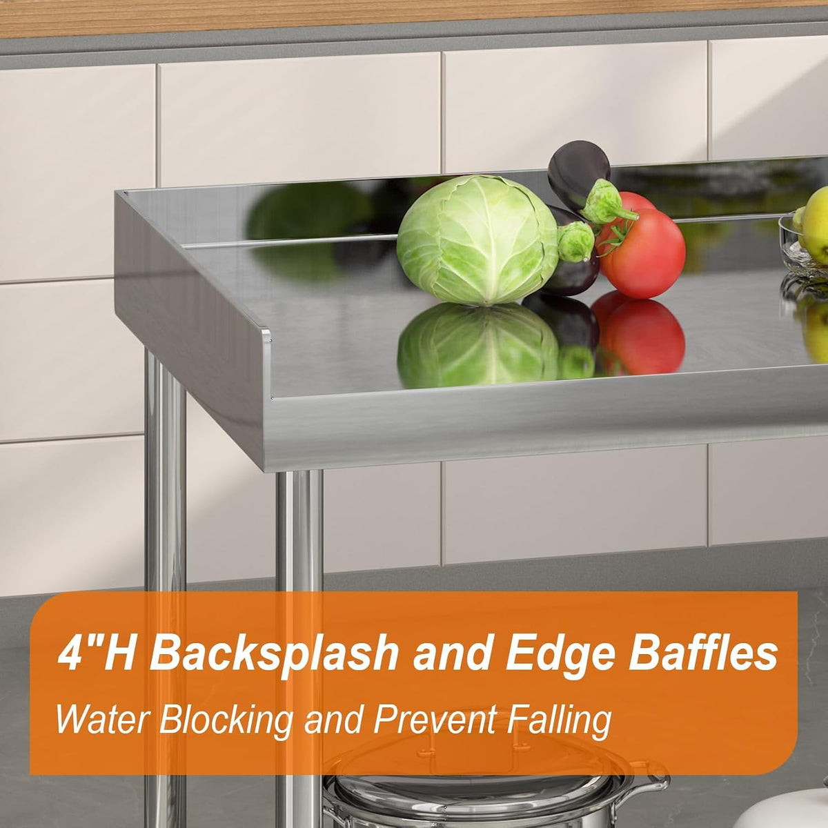 36x30 NSF Stainless Steel Prep Table - Commercial Backsplash