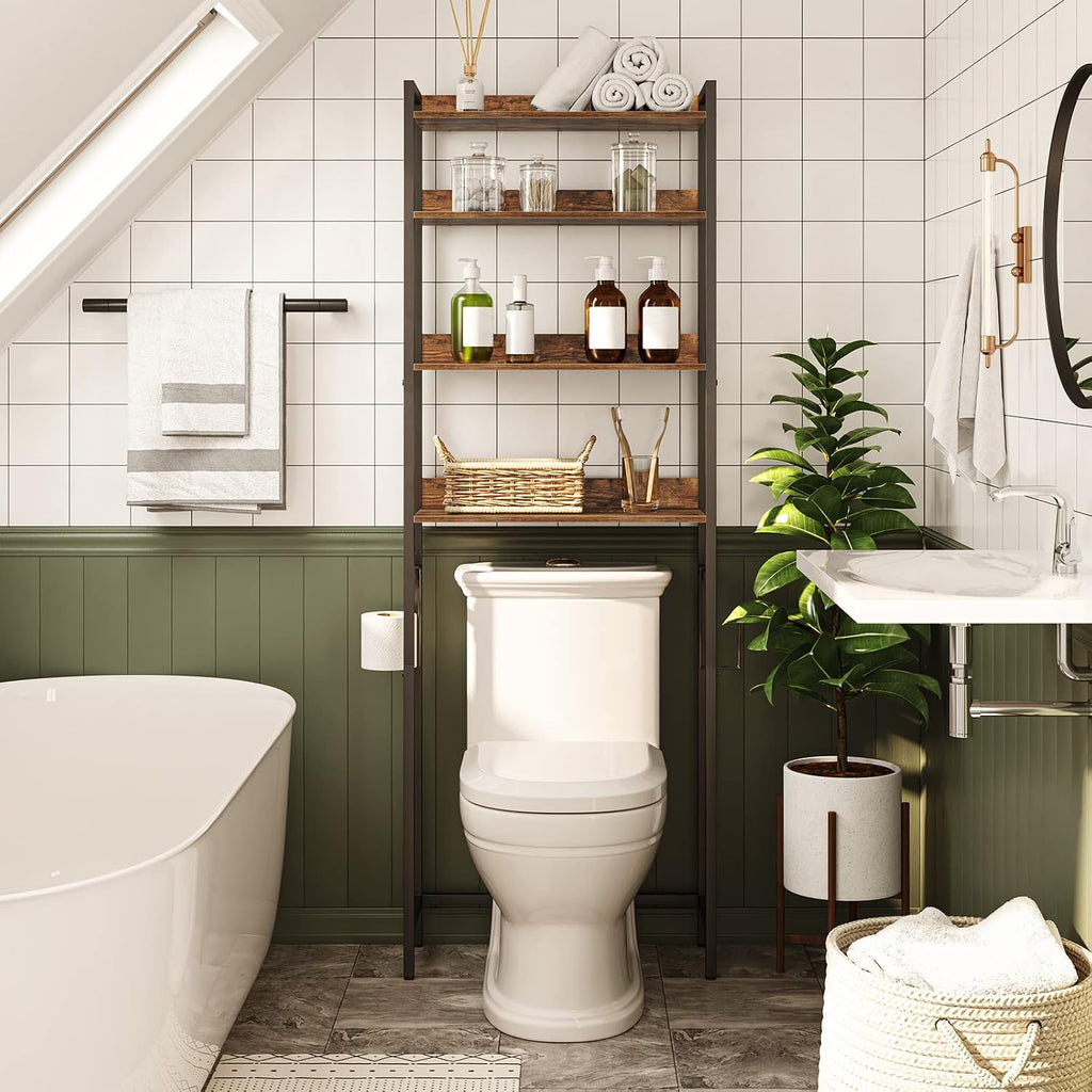 Over The Toilet Storage Rack, 4 Tier Bathroom Organizer Over Toilet, Freestanding Space Saver Toilet Stand with 2
