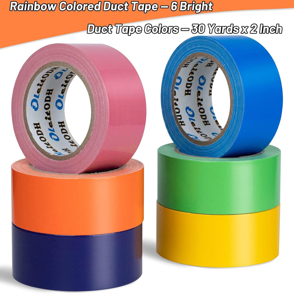 Rainbow Colored Duct Tape, 6 Pack, 2 Inch x 180 Yards