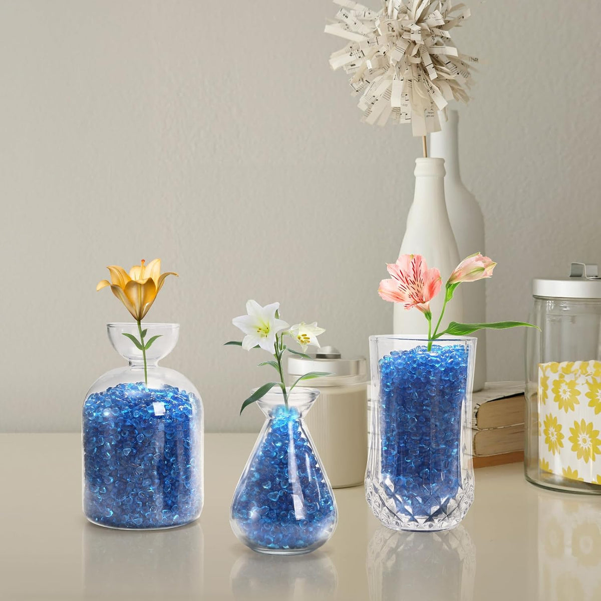5LB Fish Tank Gravel, Polished Small Aquarium Substrate Gravel Sand, Blue Sea Glass Beads for Vases, Irregular