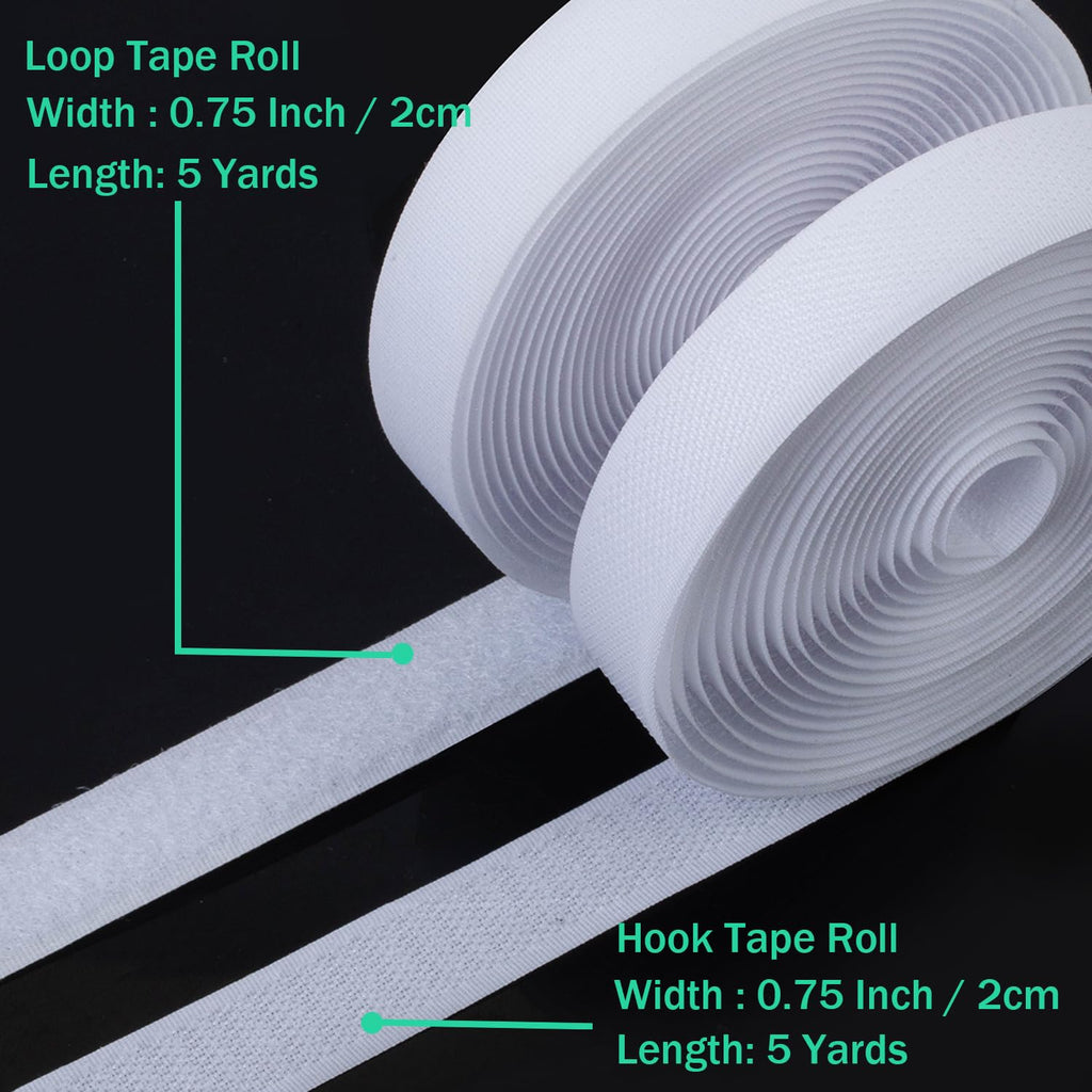 3/4 Inch Sew on Hook and Loop Strips, White, 5 Yards