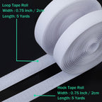 3/4 Inch Sew on Hook and Loop Strips, White, 5 Yards