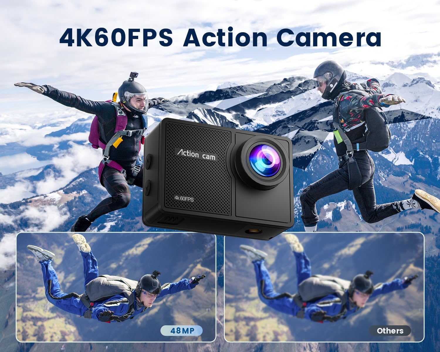 4K 60FPS Action Camera with 64GB Card-48MP Waterproof Camera,40M Underwater Camera,8X Zoom,EIS