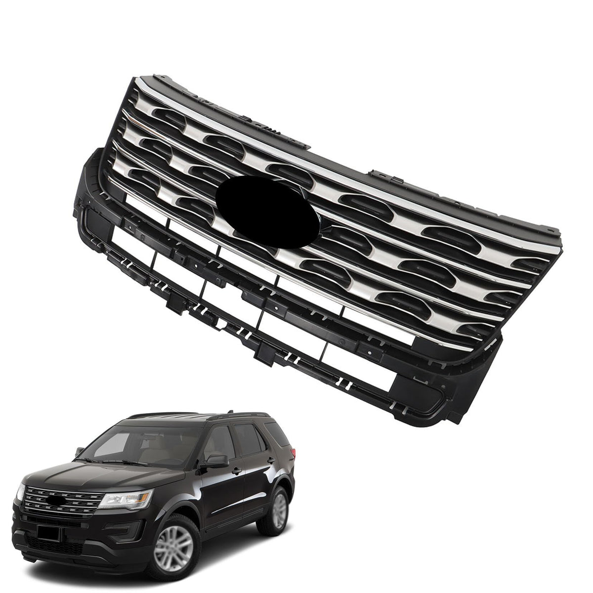 SEBLAFF Silver Coated Front Bumper Grille Upper Grill Replacement for 2016 2017 Explorer FB5Z8200AC