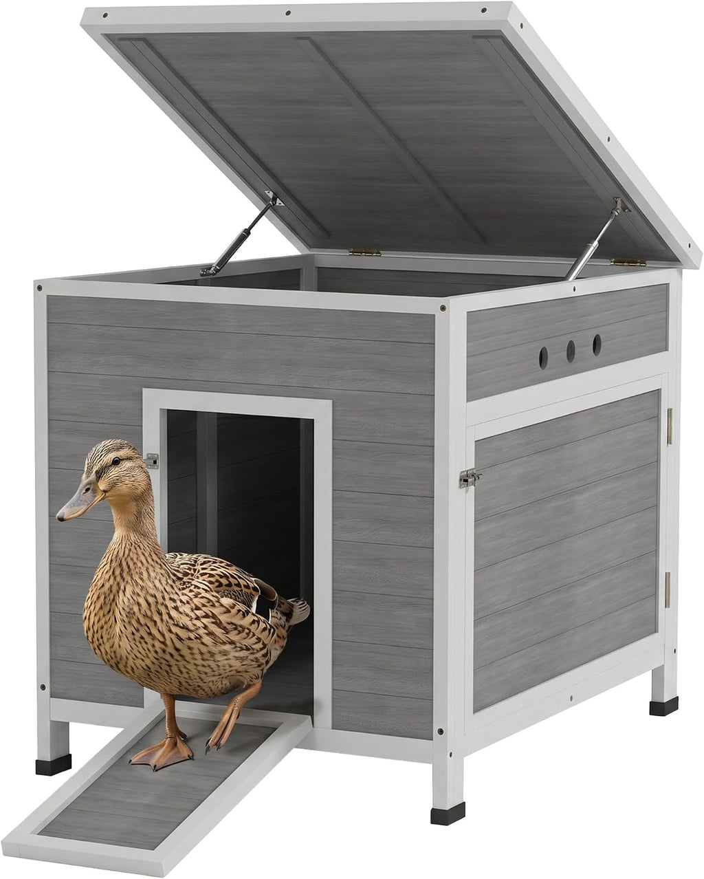 Duck Coop, Wooden Chicken House Rabbit Hutch with Openable Roof, Removable Floor, Double Doors, Ramp, Duck House for