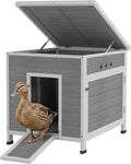 Duck Coop, Wooden Chicken House Rabbit Hutch with Openable Roof, Removable Floor, Double Doors, Ramp, Duck House for
