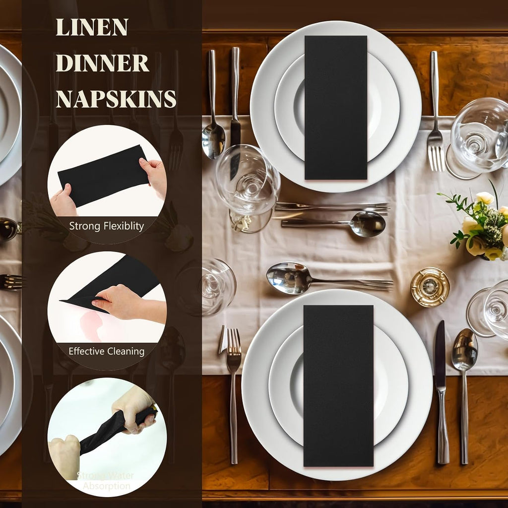 50 Pcs Linen Disposable Dinner Napkins Paper 17"x12", Black