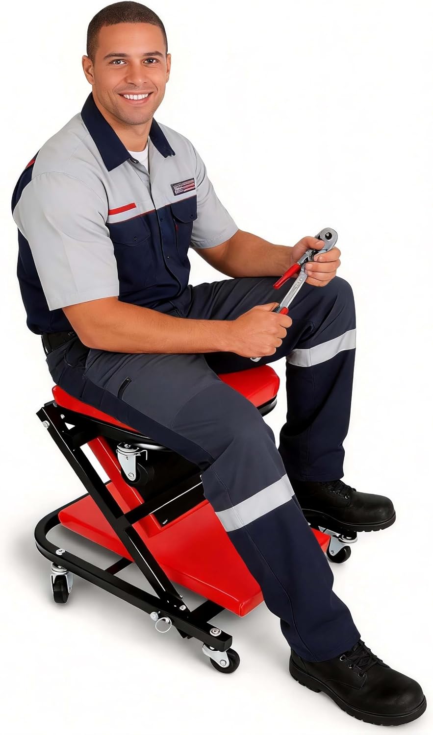 2-in-1 Foldable Mechanic Creeper with PU Cushion and 6 Wheels