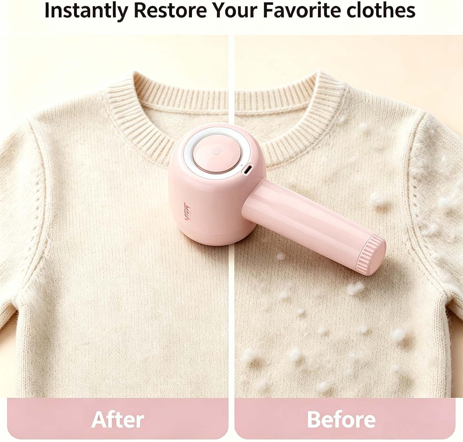 813 Rechargeable Fabric Shaver,6-Blade Lint Remover,Pink | Cordless Clothes Lint Remover for Sweaters, Blankets