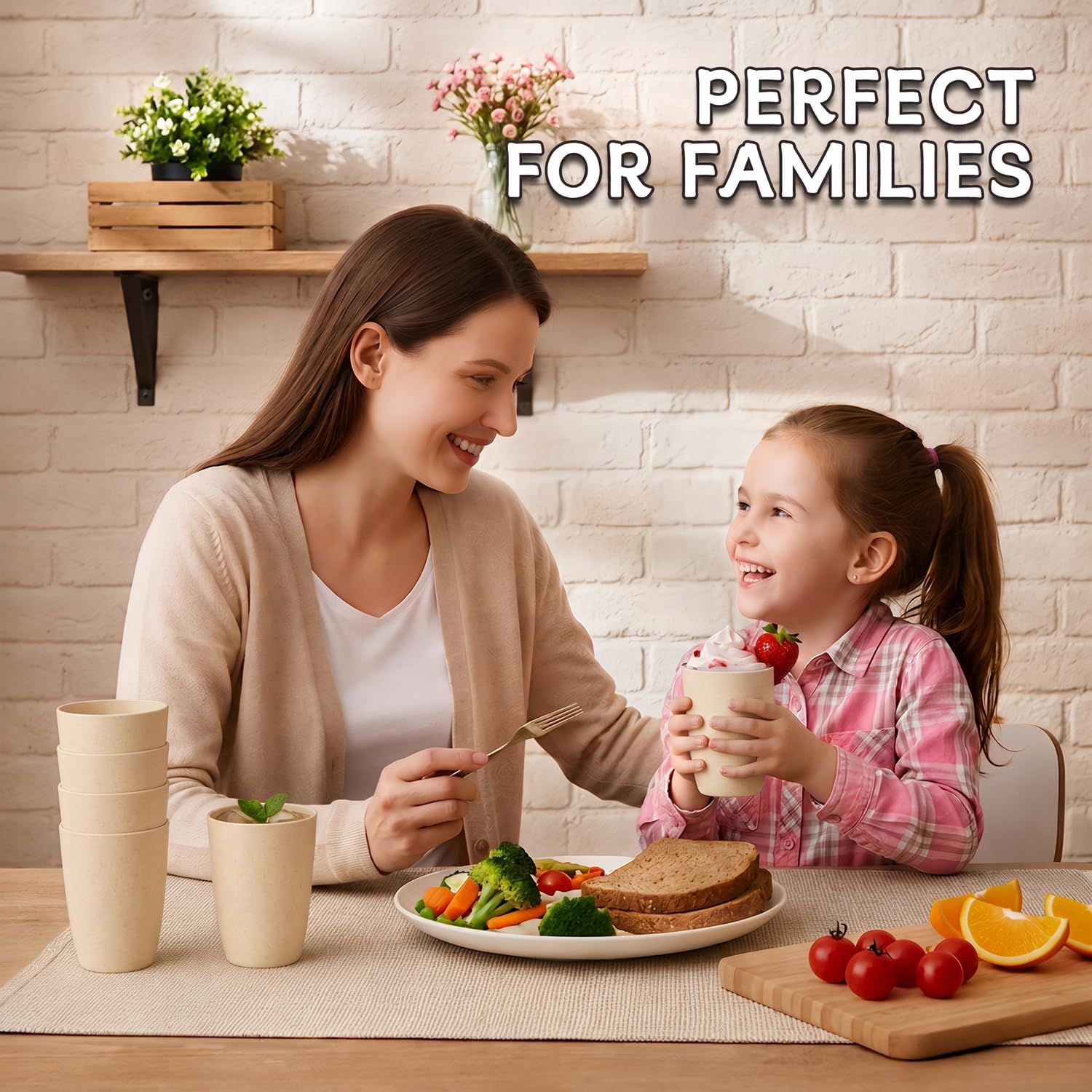 Wheat Straw Cups 6 PCS Good Alternative to Plastic Reusable Cups 12 oz Unbreakable Drinking Cup Reusable Dishwasher