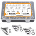 197PCS 1/4-20 5/16-18 3/8-16 Button Head Cap Screw, SAE 12 Sizes Hex Cap Bolts Flat Washers Nuts Assortment Kit