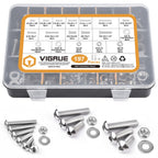 197PCS 1/4-20 5/16-18 3/8-16 Button Head Cap Screw, SAE 12 Sizes Hex Cap Bolts Flat Washers Nuts Assortment Kit